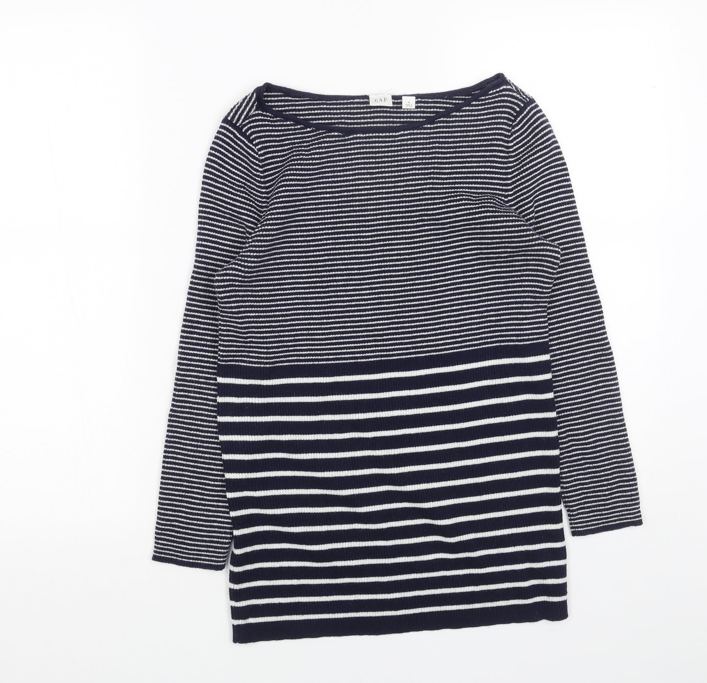 Gap Womens Blue Boat Neck Striped Nylon Pullover Jumper Size S