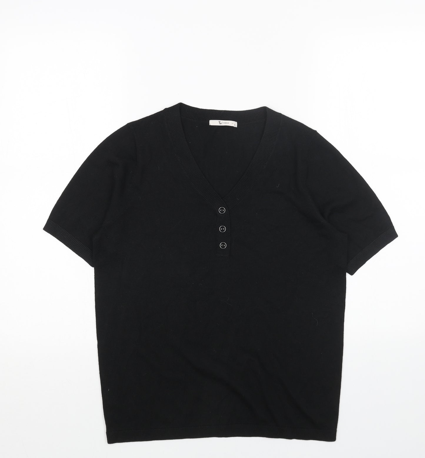 TU Womens Black V-Neck Viscose Pullover Jumper Size 12