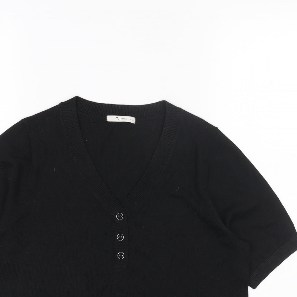 TU Womens Black V-Neck Viscose Pullover Jumper Size 12