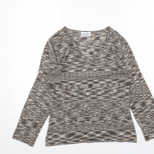 Principles Womens Brown V-Neck Acrylic Pullover Jumper Size 12