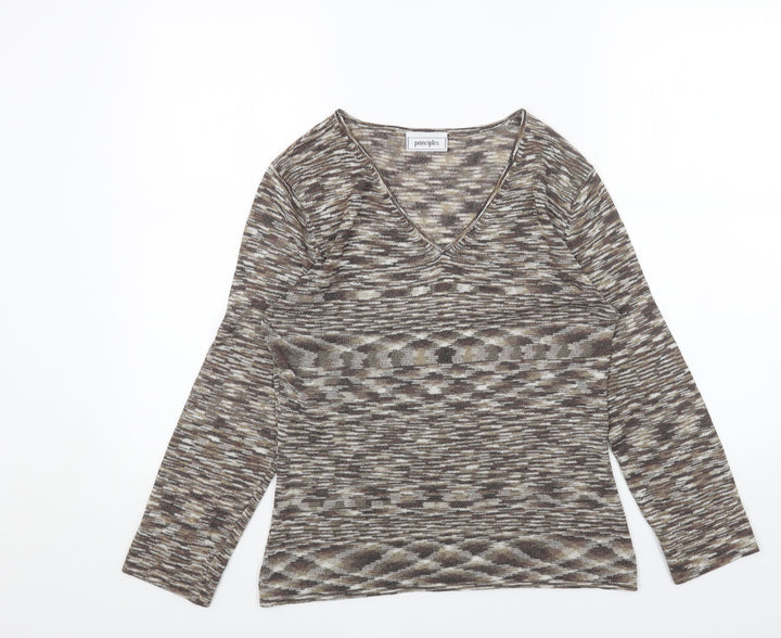 Principles Womens Brown V-Neck Acrylic Pullover Jumper Size 12
