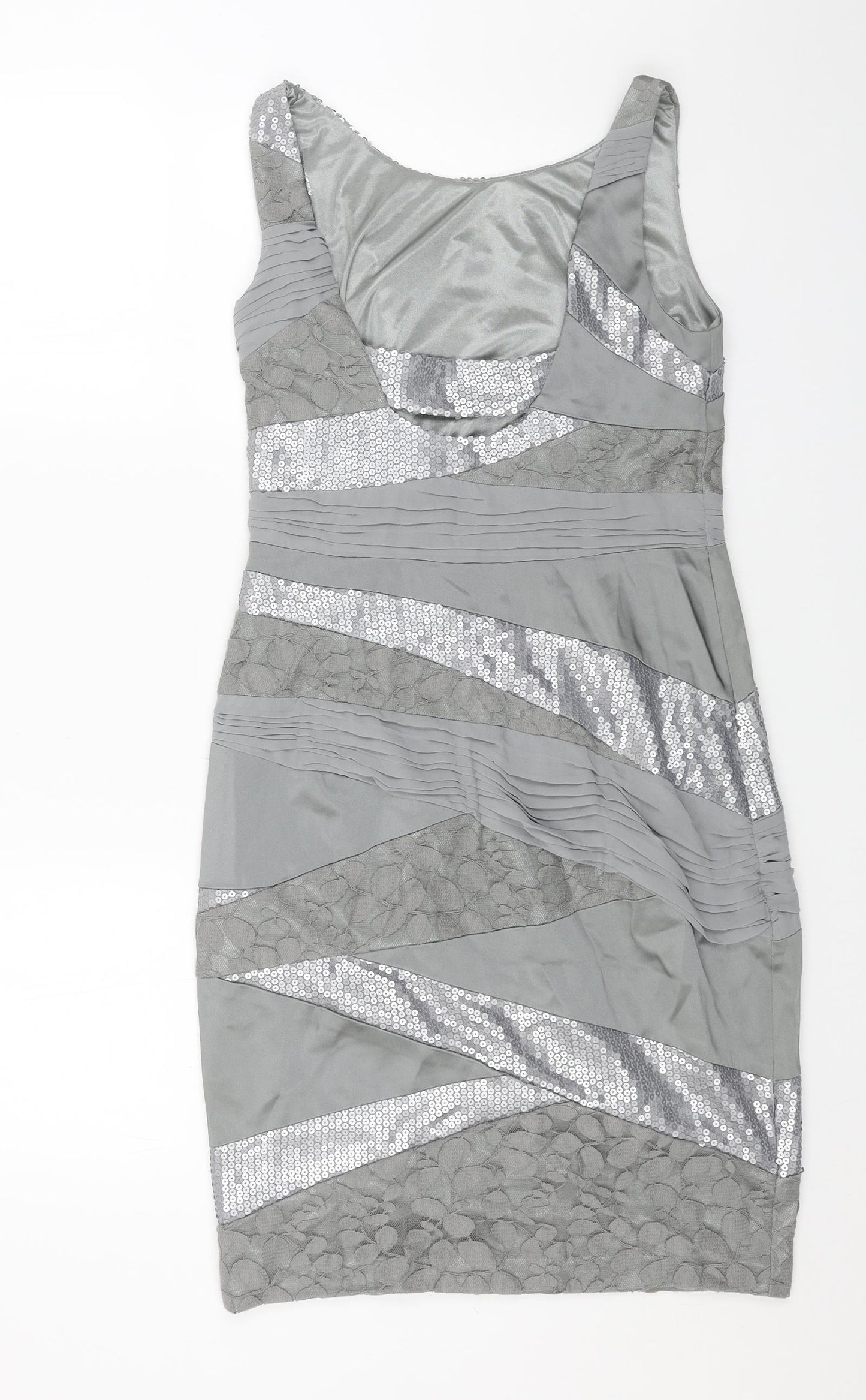 Jax Womens Grey Geometric Polyester Pencil Dress Size 8 Boat Neck Zip - Lace Panels