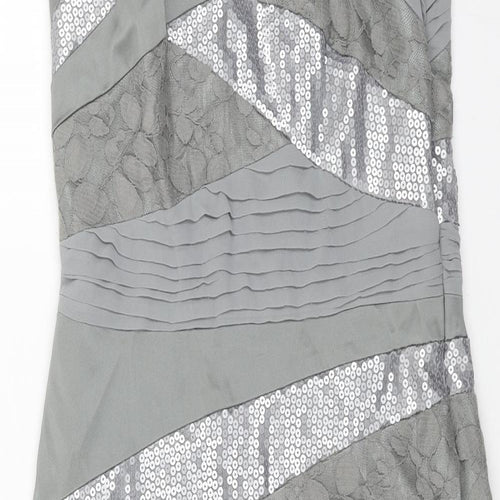 Jax Womens Grey Geometric Polyester Pencil Dress Size 8 Boat Neck Zip - Lace Panels