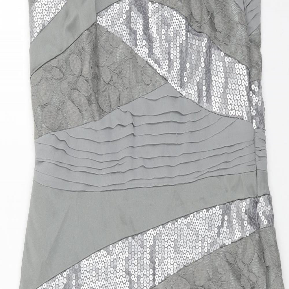 Jax Womens Grey Geometric Polyester Pencil Dress Size 8 Boat Neck Zip - Lace Panels