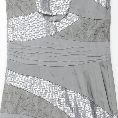 Jax Womens Grey Geometric Polyester Pencil Dress Size 8 Boat Neck Zip - Lace Panels