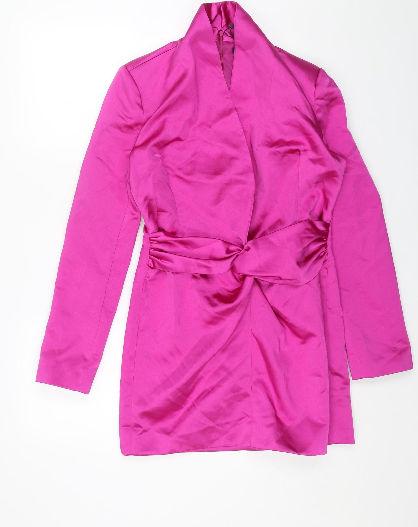 Zara Womens Pink Polyester Bodycon Size M V-Neck Zip