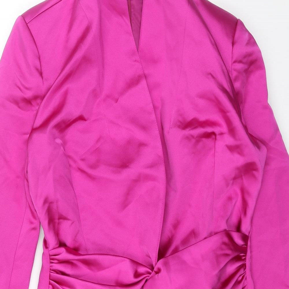 Zara Womens Pink Polyester Bodycon Size M V-Neck Zip