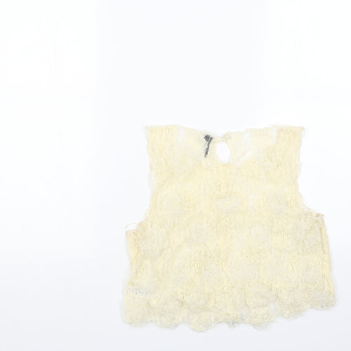 Topshop Womens White Floral Nylon Cropped Tank Size 10 Scoop Neck