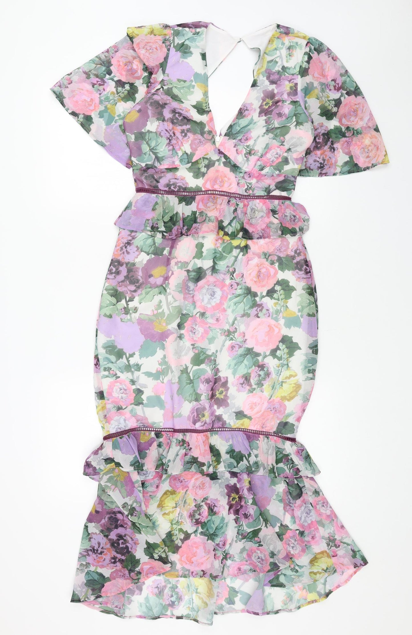 HOPE&IVY Womens Multicoloured Floral Polyester Pencil Dress Size 6 V-Neck Zip - Fishtail