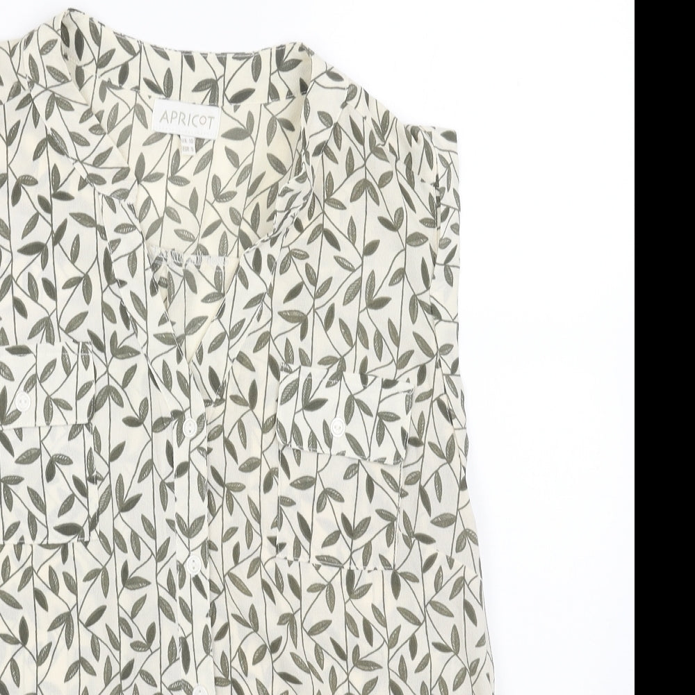 Apricot Womens Beige Floral Polyester Basic Blouse Size 10 V-Neck - Leaf Print