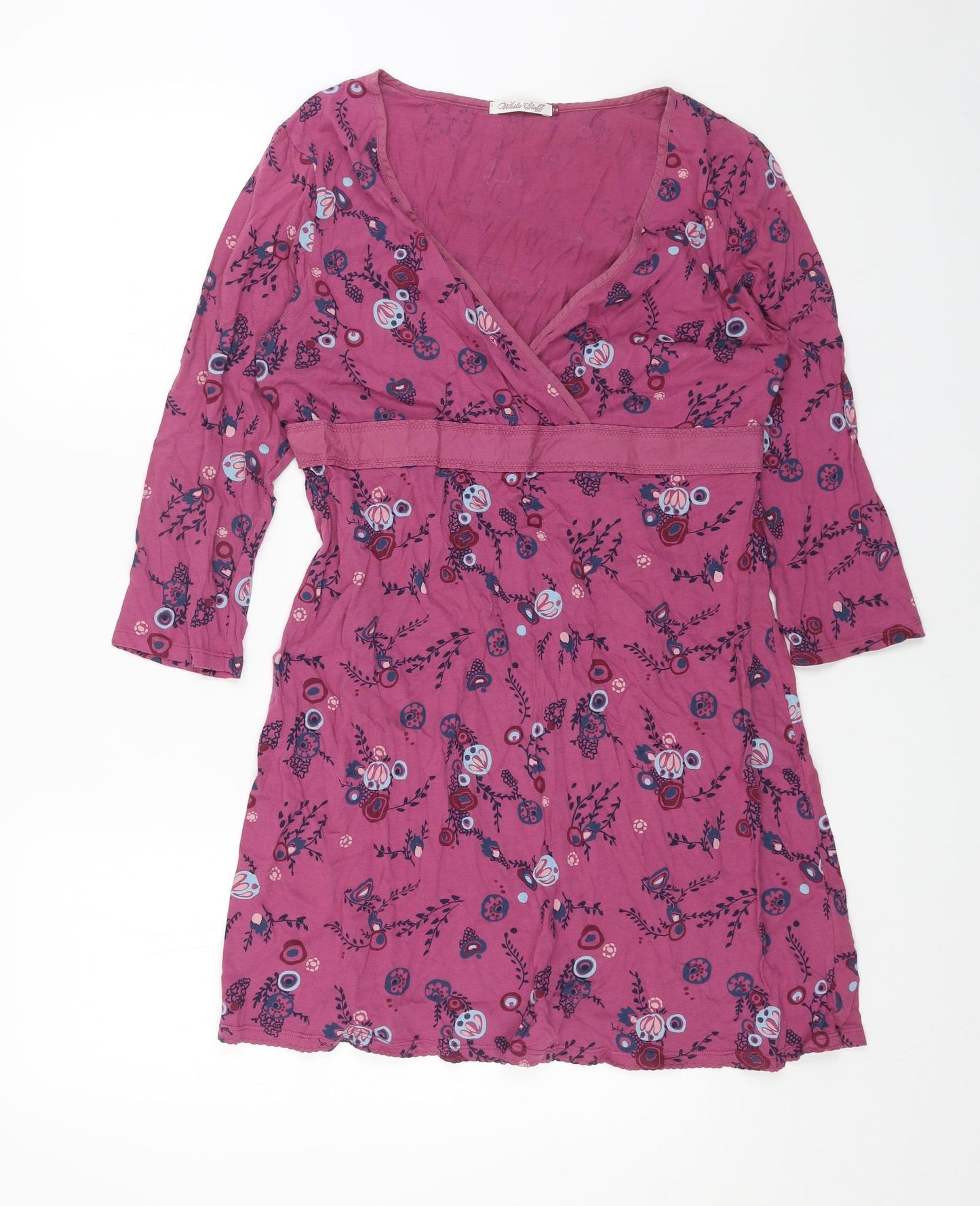 White Stuff Womens Pink Floral Cotton A-Line Size 14 V-Neck Pullover
