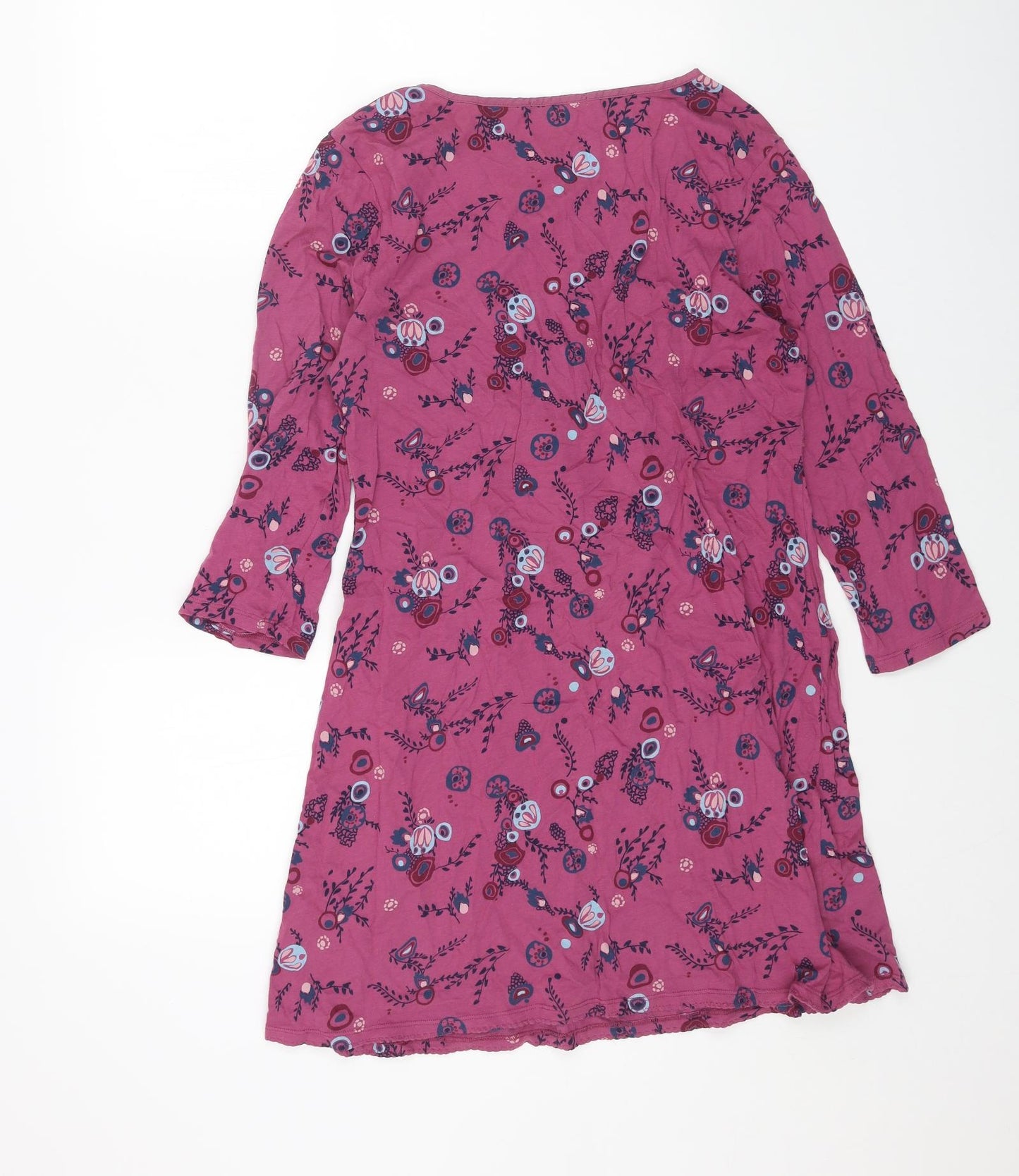 White Stuff Womens Pink Floral Cotton A-Line Size 14 V-Neck Pullover