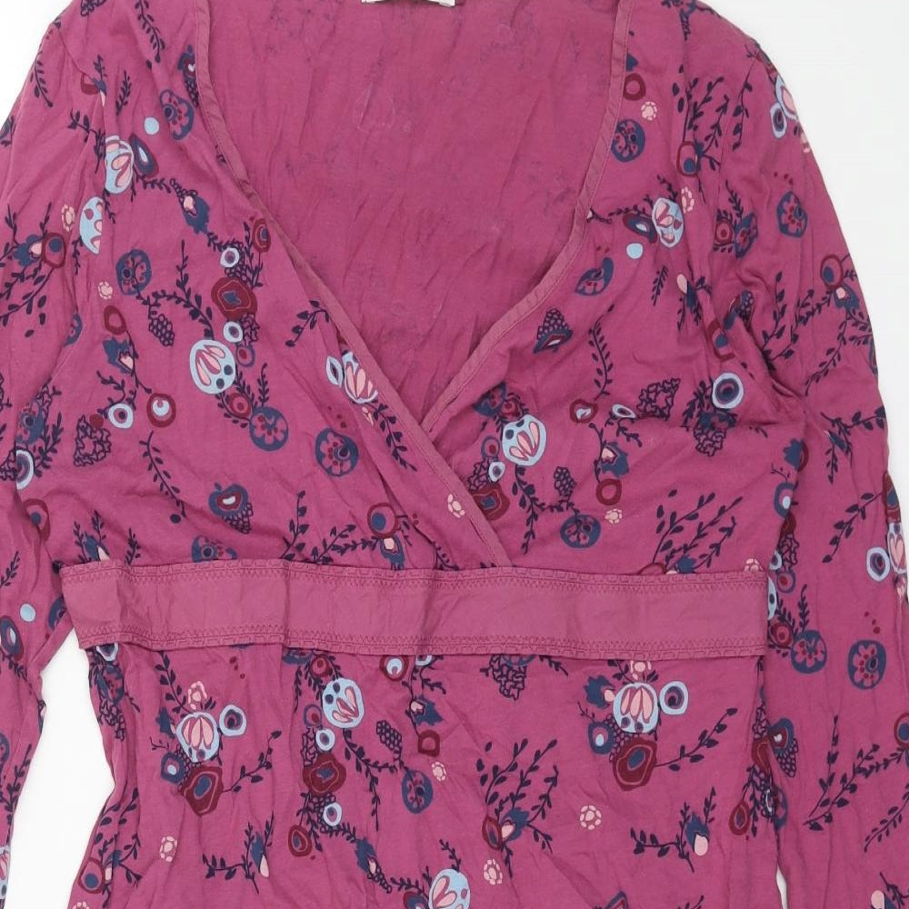White Stuff Womens Pink Floral Cotton A-Line Size 14 V-Neck Pullover