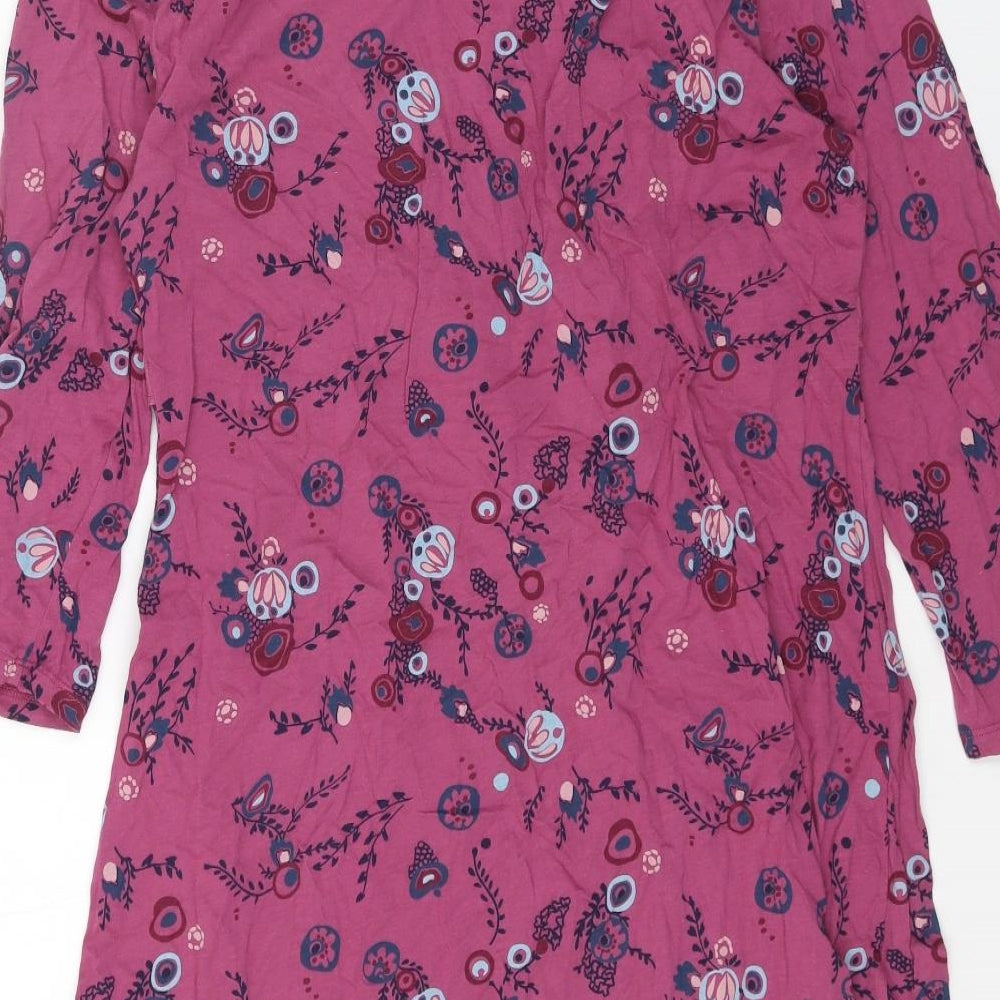 White Stuff Womens Pink Floral Cotton A-Line Size 14 V-Neck Pullover