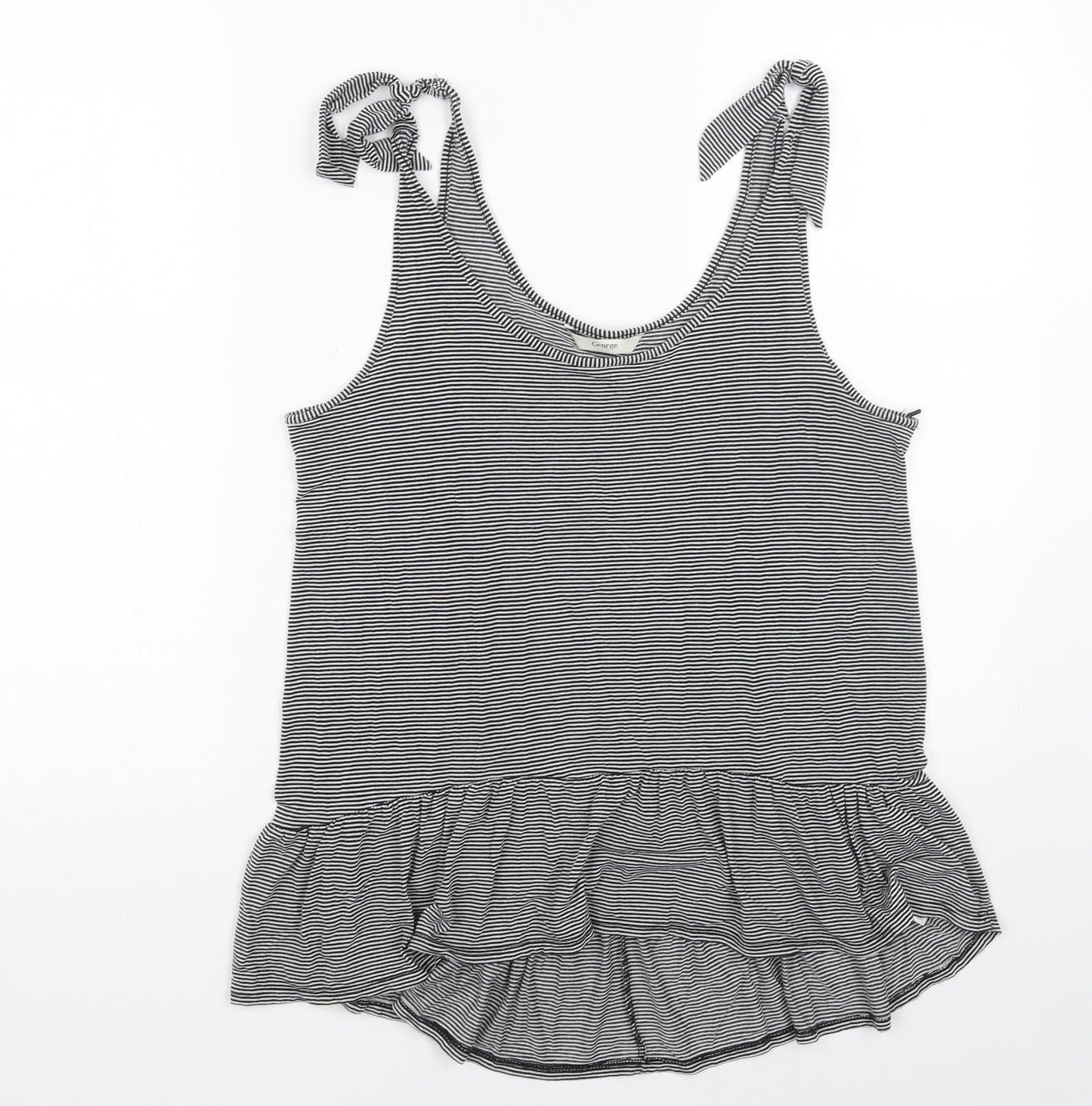 George Womens Black Striped Viscose Basic Tank Size 14 Scoop Neck - Shoulder Tie Detail