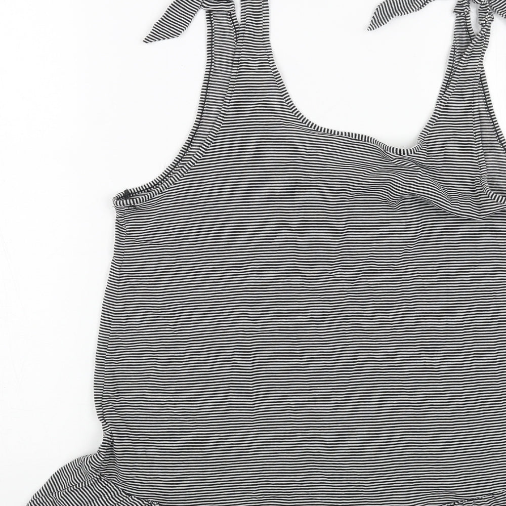 George Womens Black Striped Viscose Basic Tank Size 14 Scoop Neck - Shoulder Tie Detail