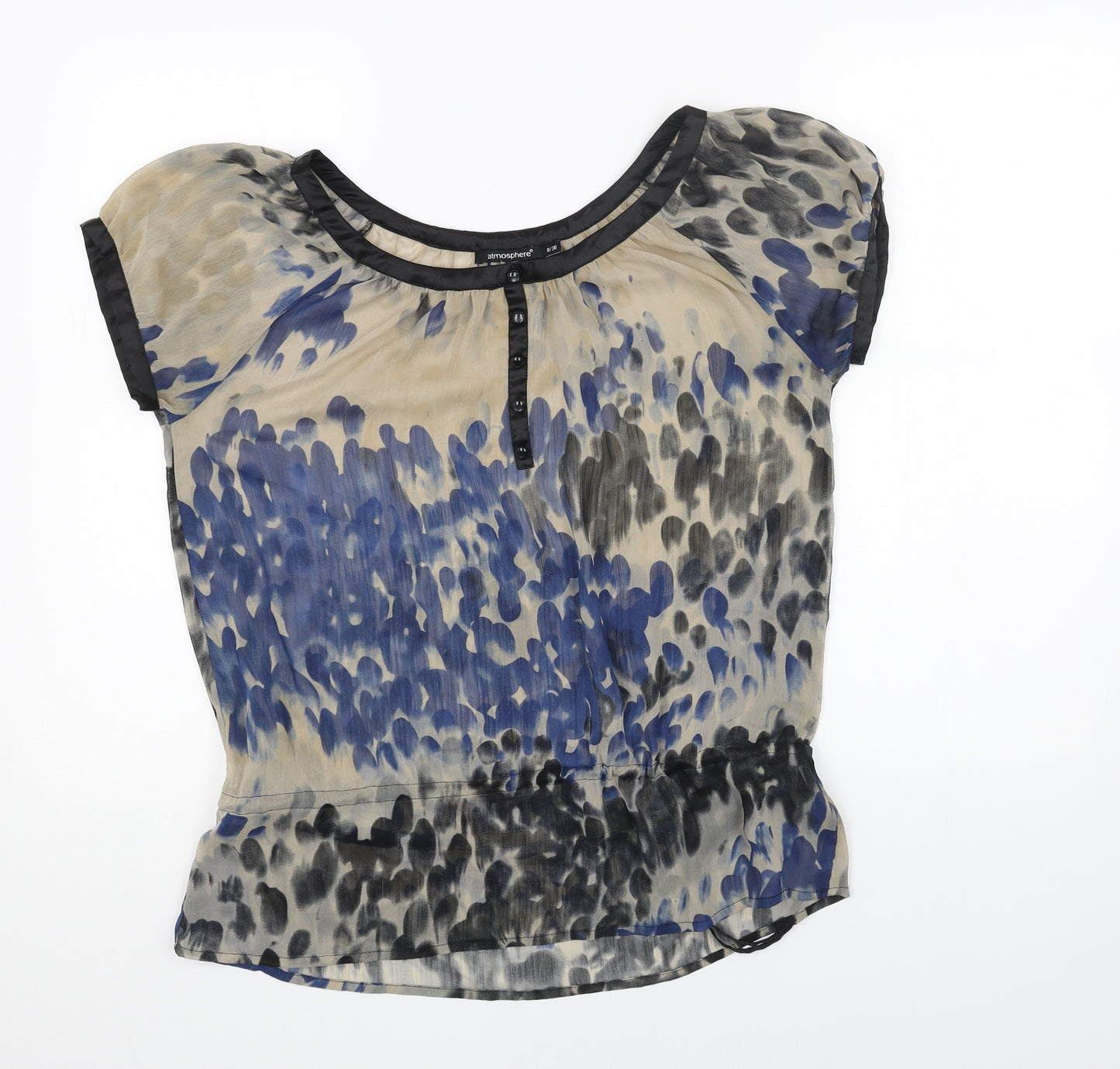 Primark Womens Brown Geometric Polyester Basic Blouse Size 8 Boat Neck - Drawstring Waist