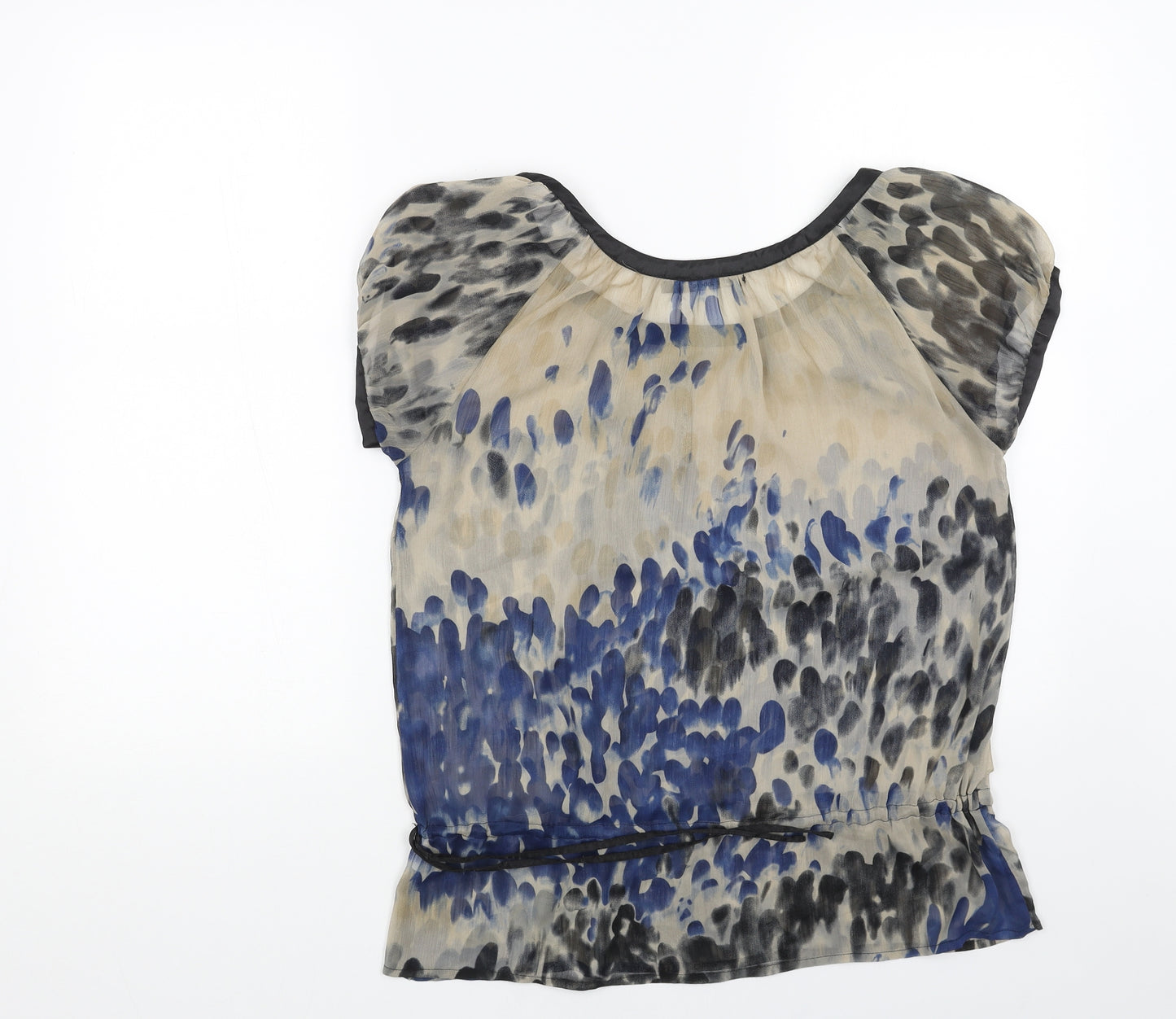 Primark Womens Brown Geometric Polyester Basic Blouse Size 8 Boat Neck - Drawstring Waist