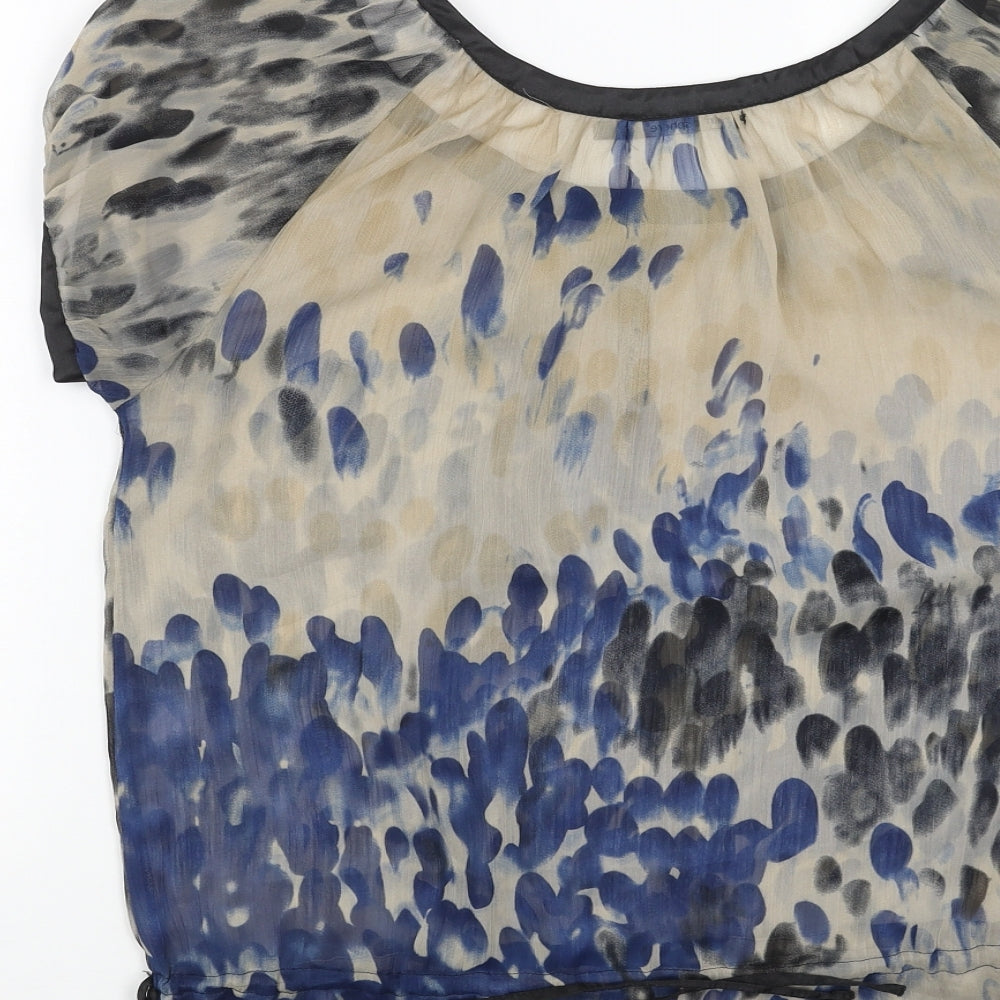 Primark Womens Brown Geometric Polyester Basic Blouse Size 8 Boat Neck - Drawstring Waist