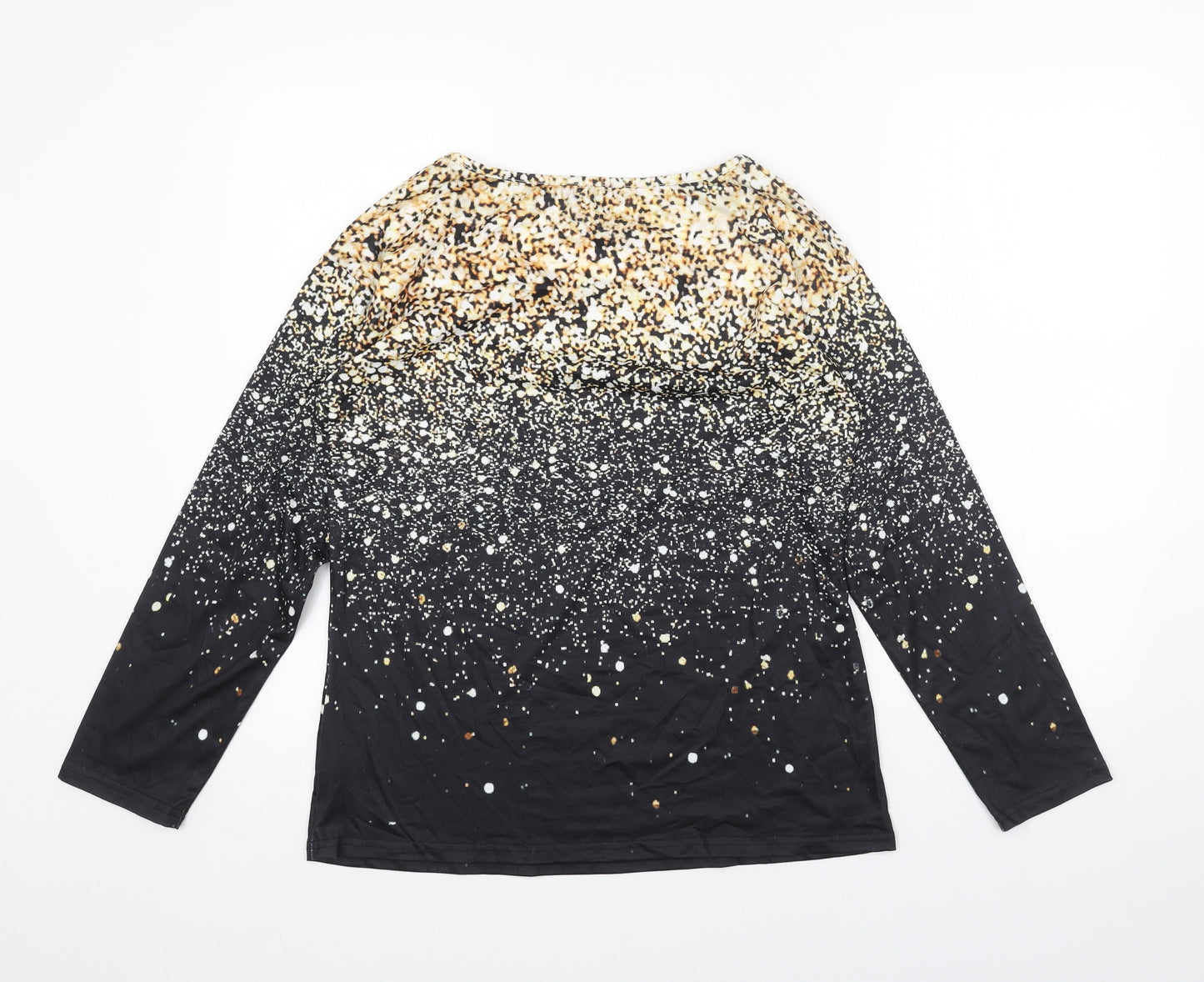 Preworn Womens Black Geometric Polyester Basic Blouse Size S Scoop Neck