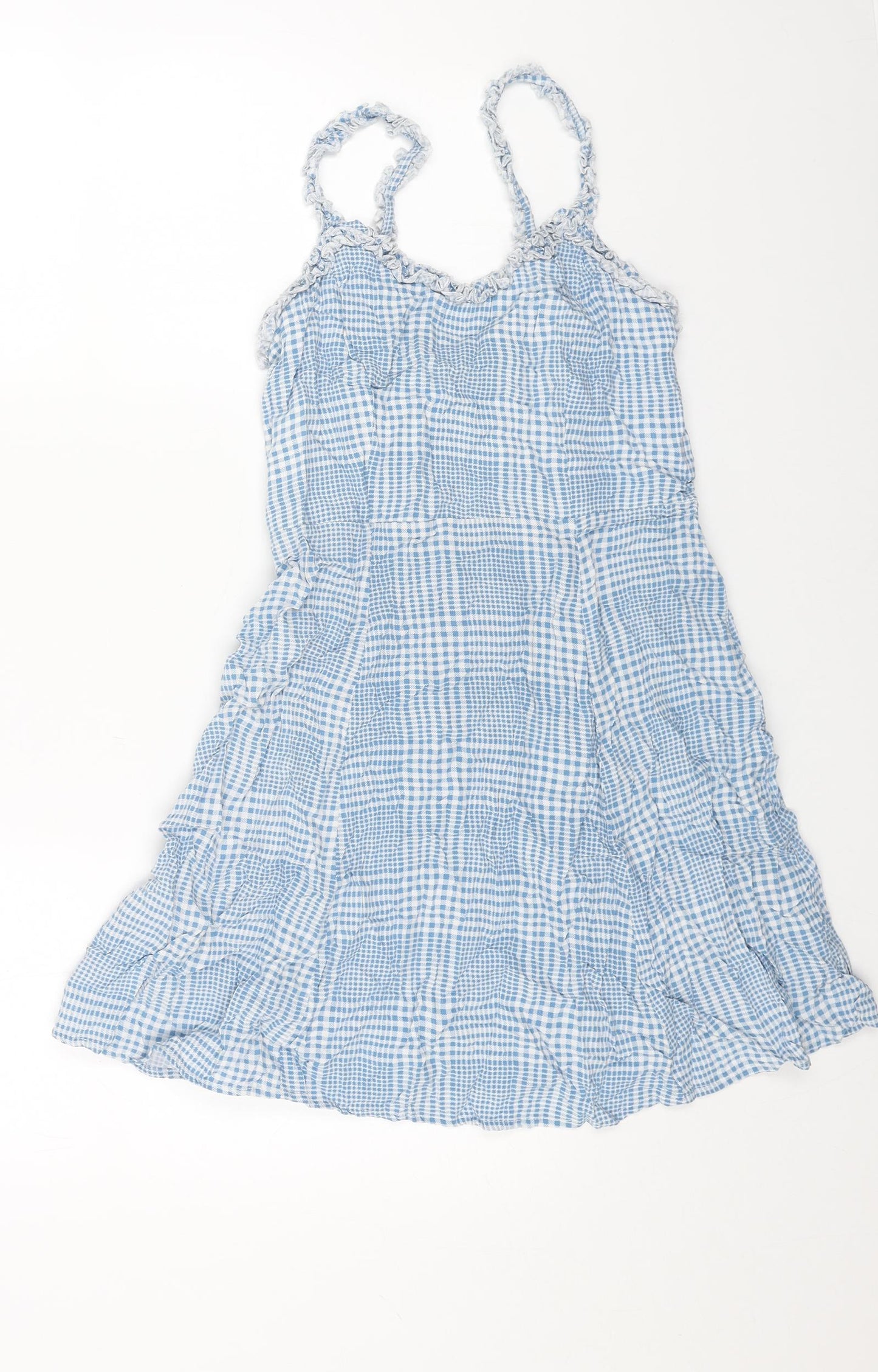 New Look Womens Blue Plaid Viscose Mini Size 12 V-Neck Pullover