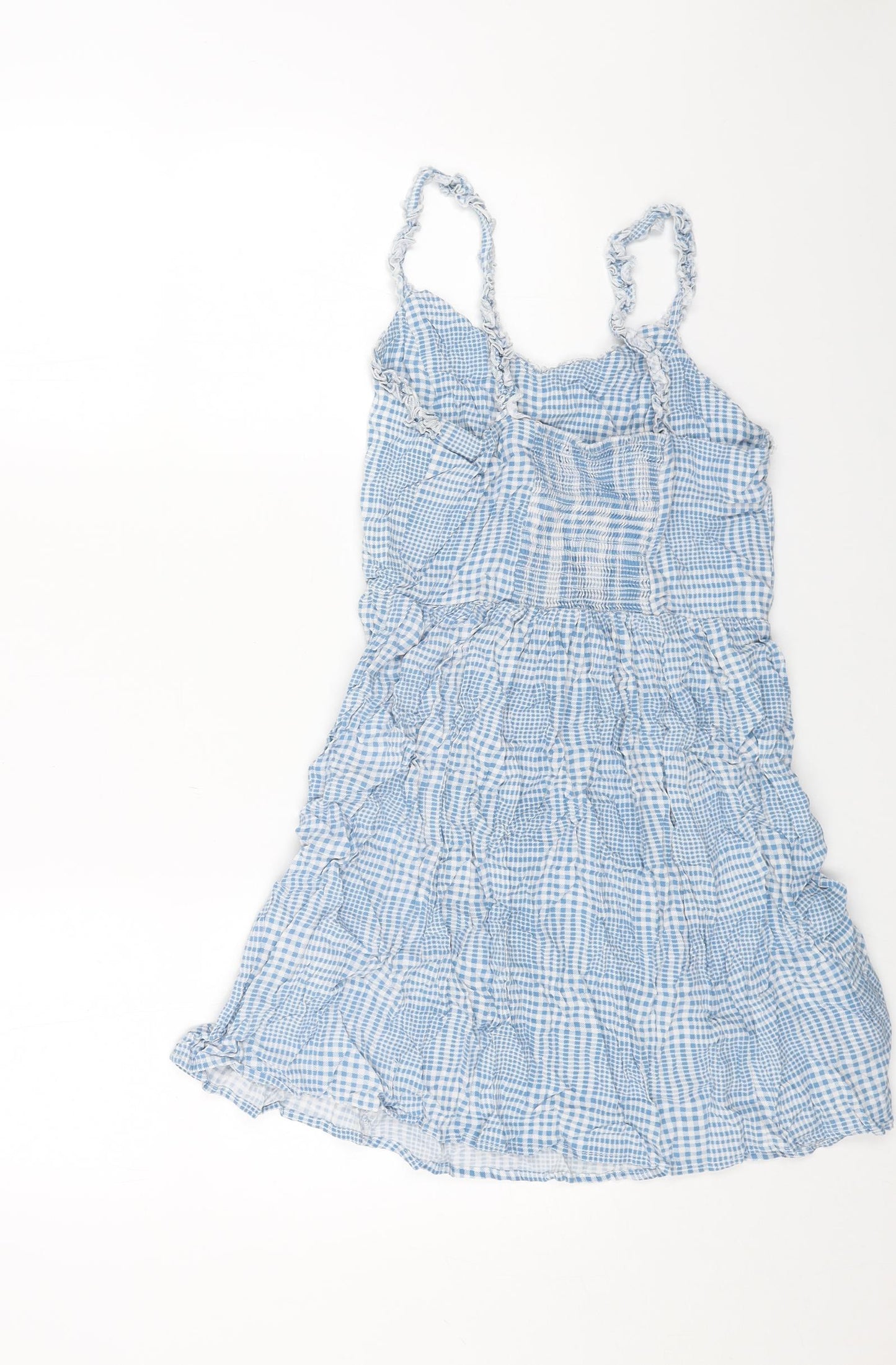 New Look Womens Blue Plaid Viscose Mini Size 12 V-Neck Pullover