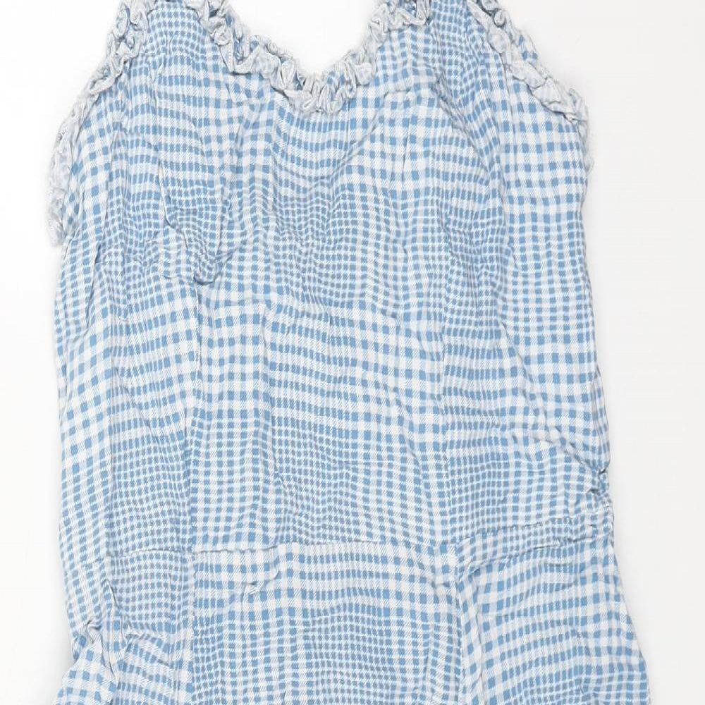 New Look Womens Blue Plaid Viscose Mini Size 12 V-Neck Pullover