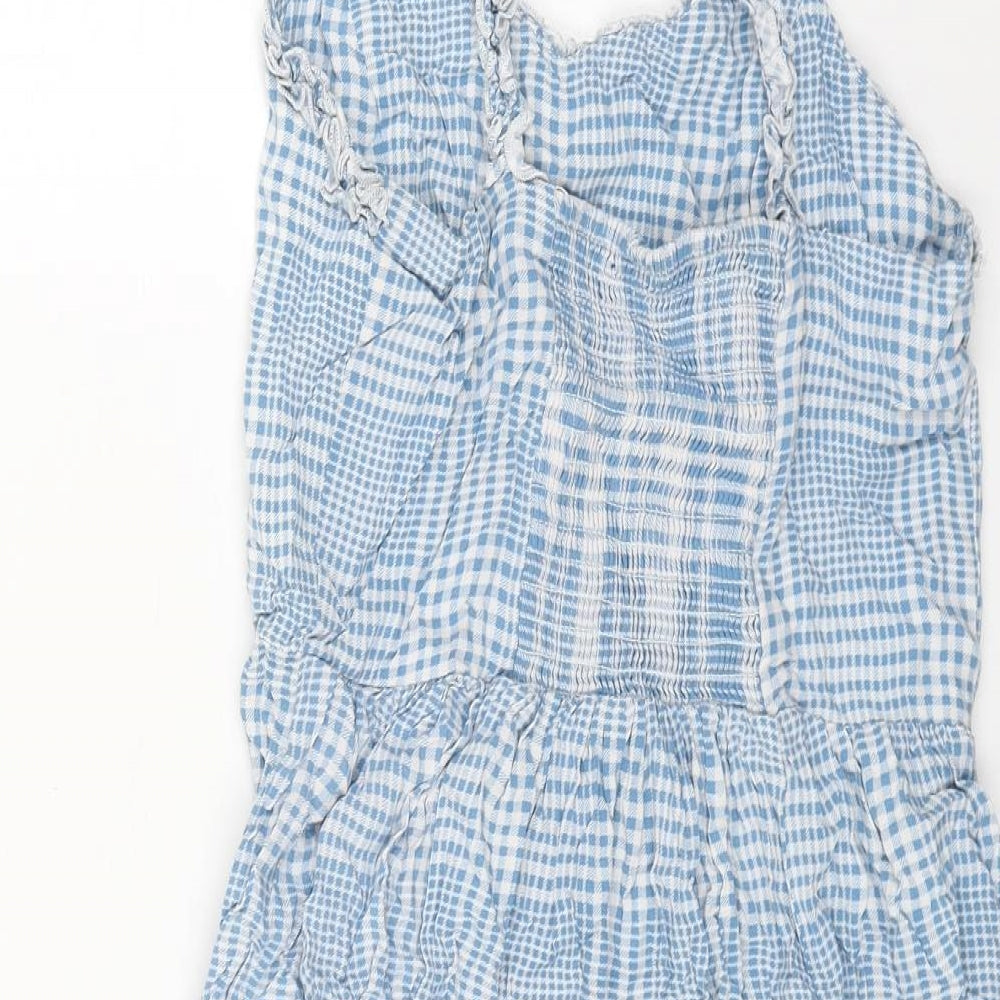 New Look Womens Blue Plaid Viscose Mini Size 12 V-Neck Pullover