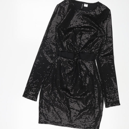 H&M Womens Black Polyester Bodycon Size XS Boat Neck Pullover