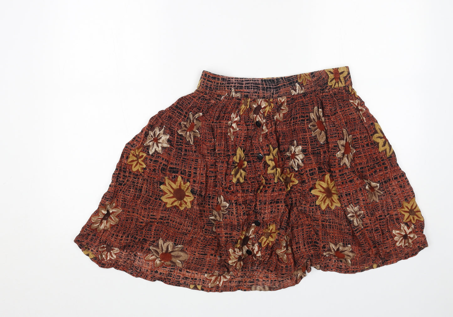 ACROSS Womens Brown Floral Viscose Skater Skirt One Size