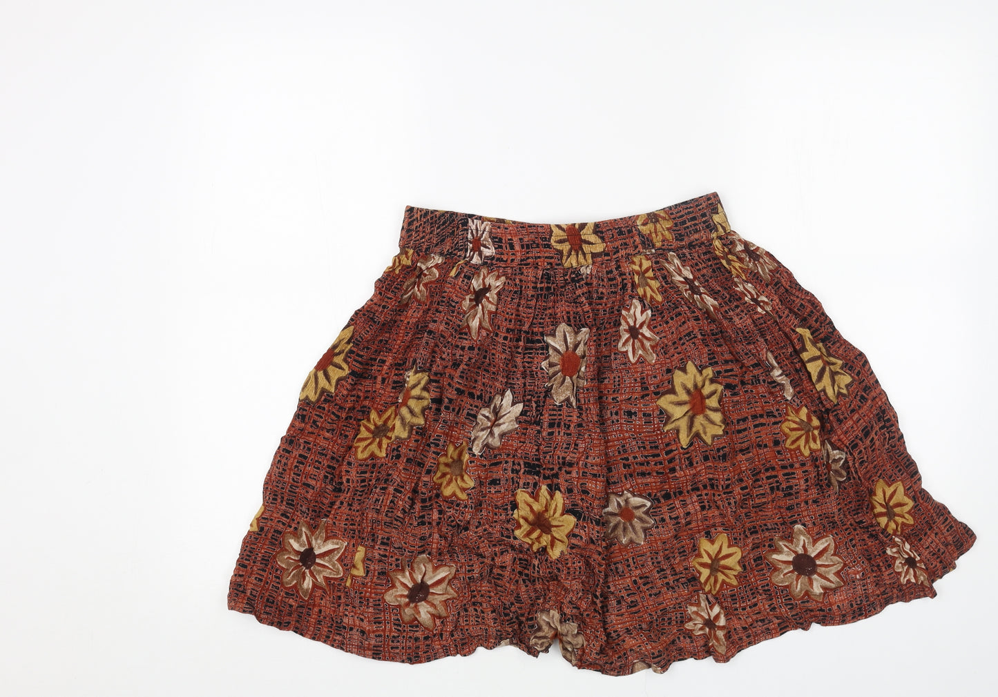 ACROSS Womens Brown Floral Viscose Skater Skirt One Size