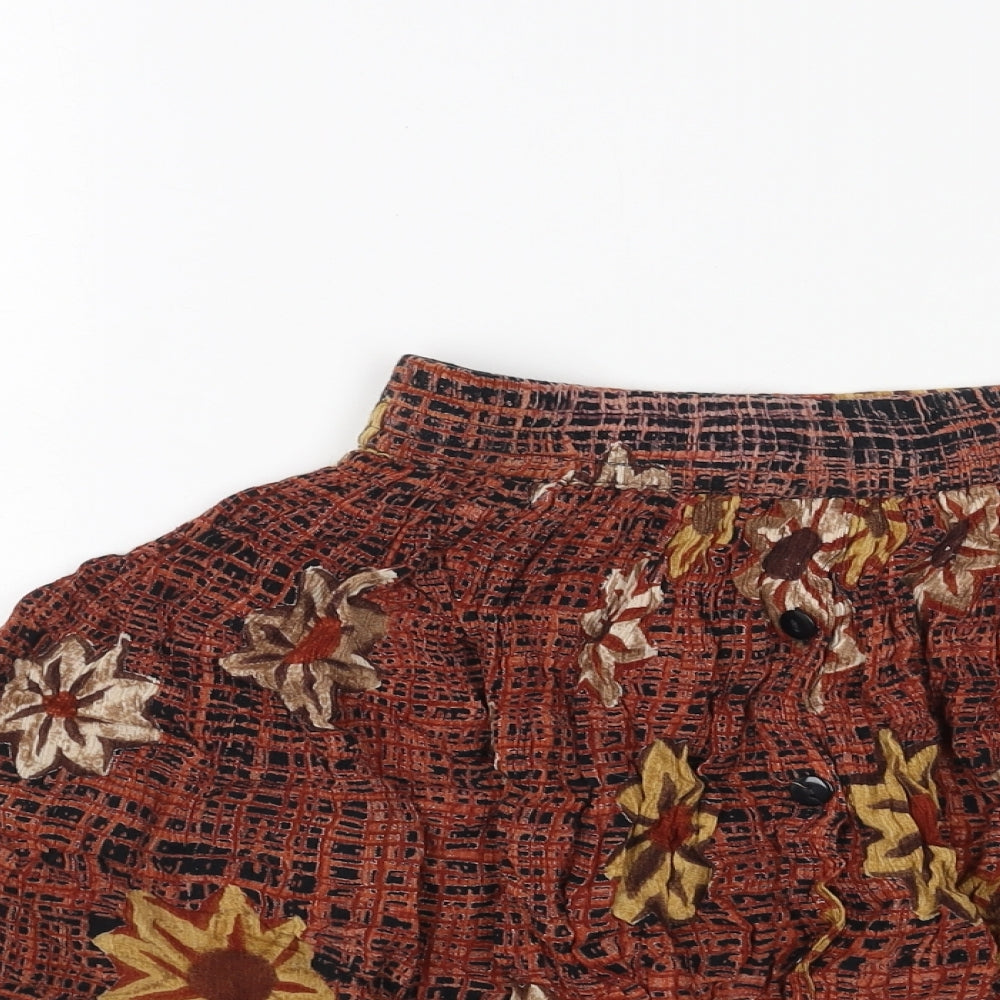 ACROSS Womens Brown Floral Viscose Skater Skirt One Size