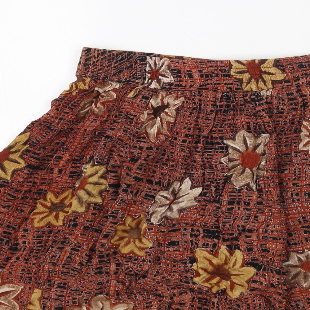 ACROSS Womens Brown Floral Viscose Skater Skirt One Size