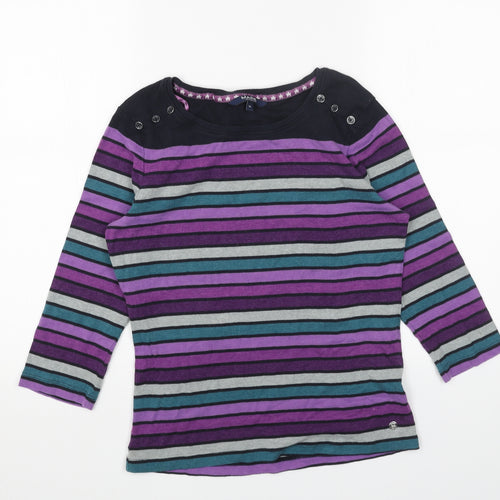 Debenhams Womens Purple Striped Cotton Basic Blouse Size 14 Boat Neck