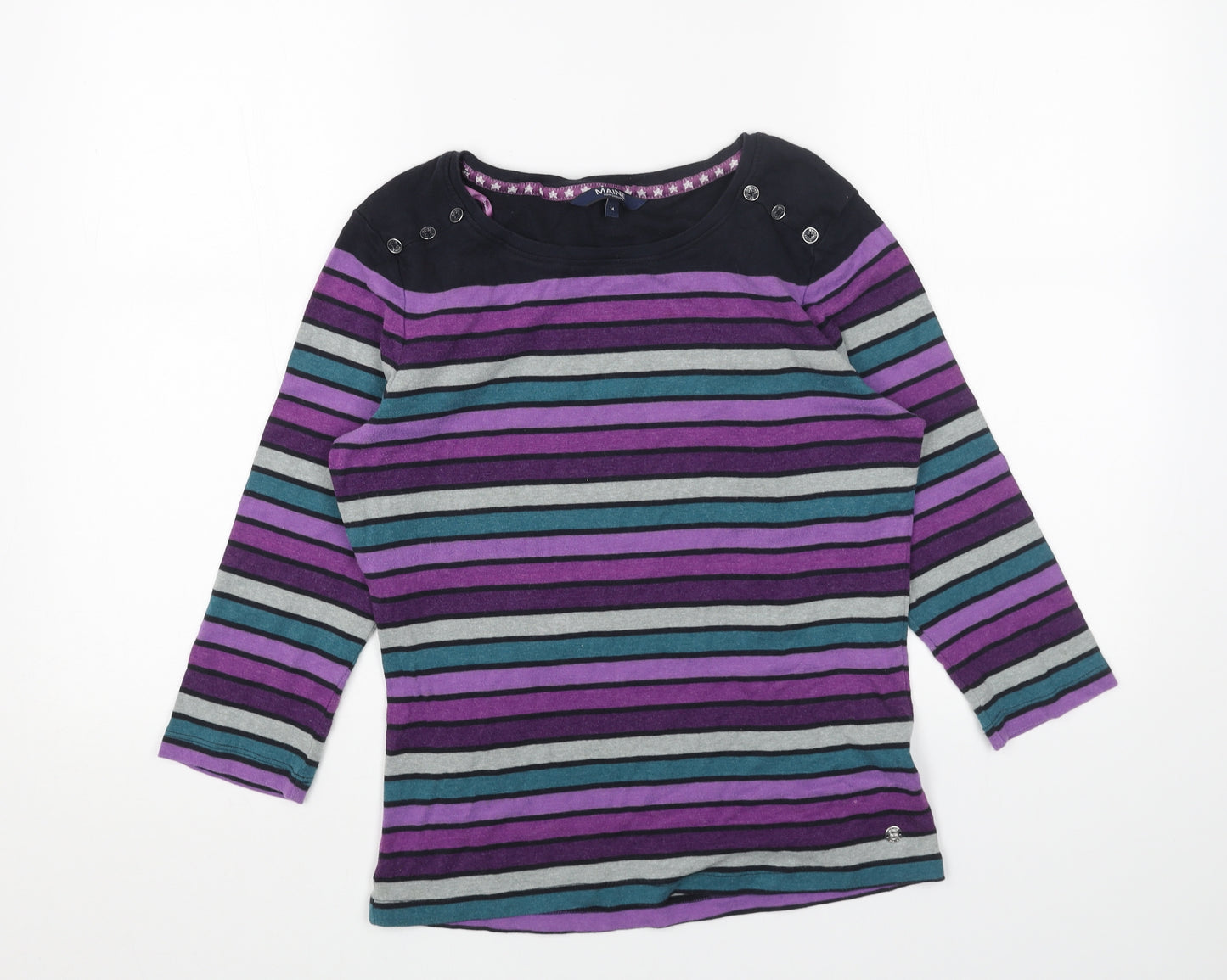 Debenhams Womens Purple Striped Cotton Basic Blouse Size 14 Boat Neck