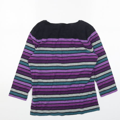 Debenhams Womens Purple Striped Cotton Basic Blouse Size 14 Boat Neck