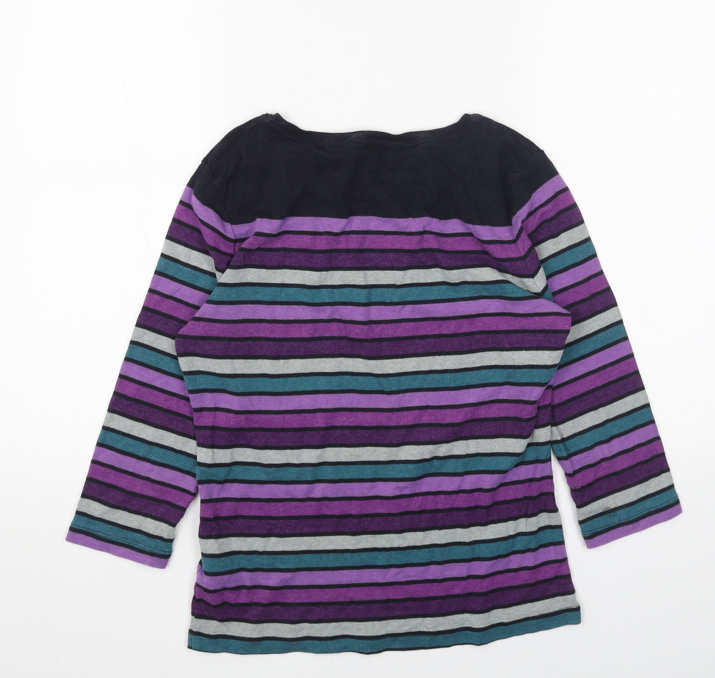 Debenhams Womens Purple Striped Cotton Basic Blouse Size 14 Boat Neck