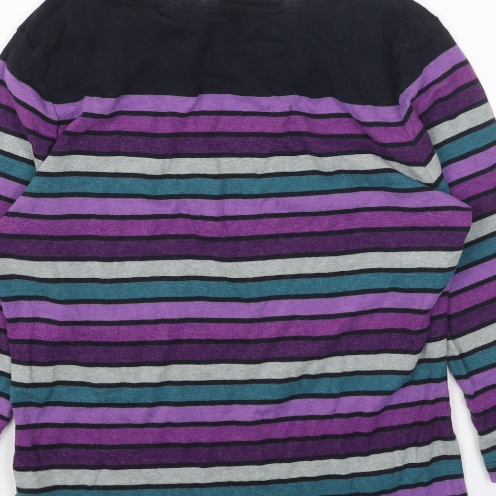 Debenhams Womens Purple Striped Cotton Basic Blouse Size 14 Boat Neck