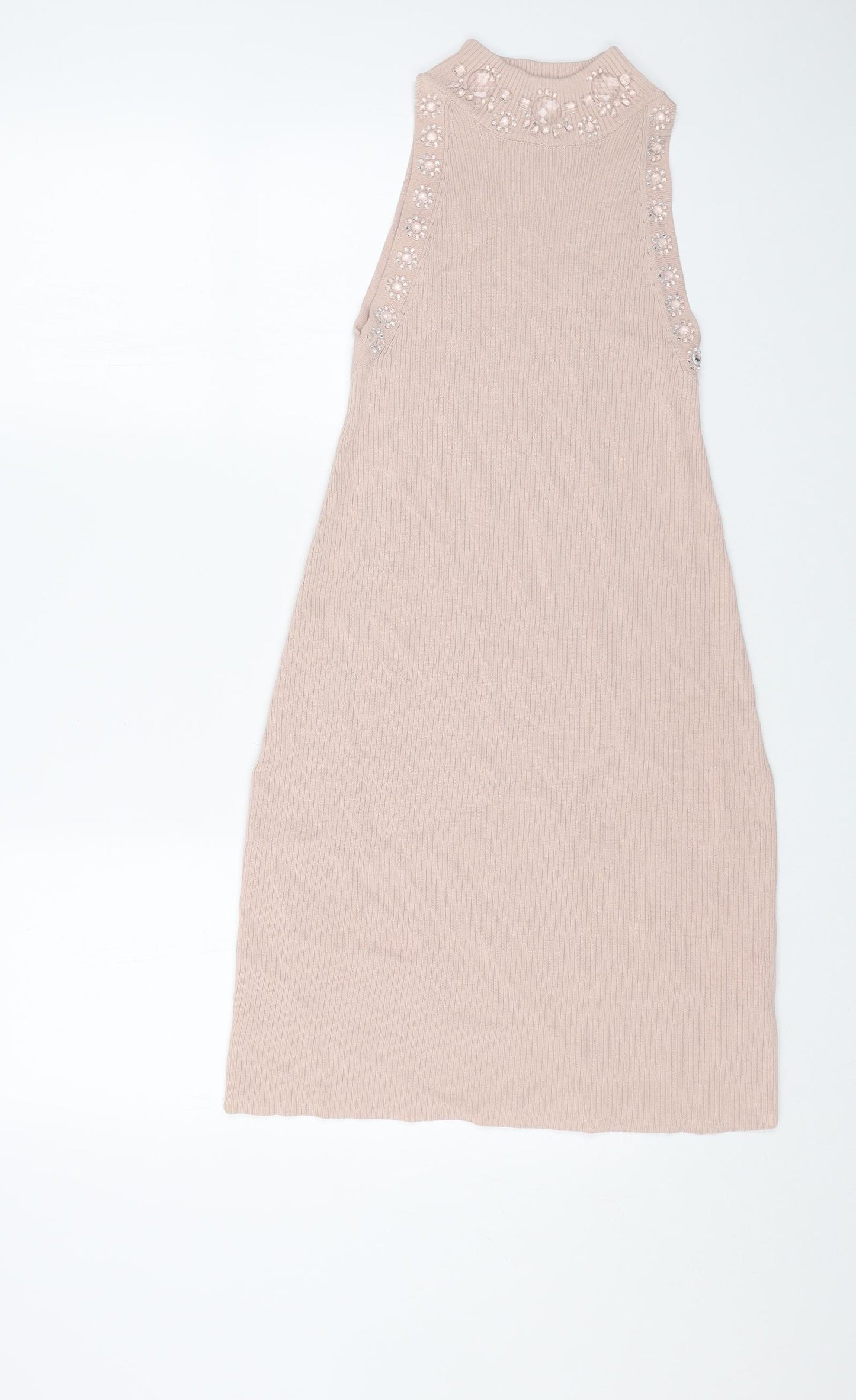 ASOS Womens Pink Viscose Jumper Dress Size 6 Mock Neck Pullover - Ribbed