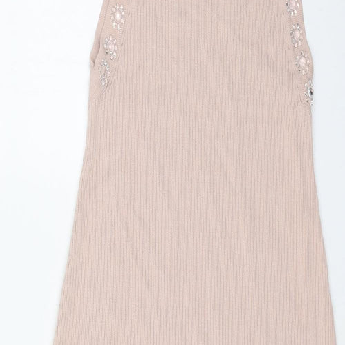 ASOS Womens Pink Viscose Jumper Dress Size 6 Mock Neck Pullover - Ribbed