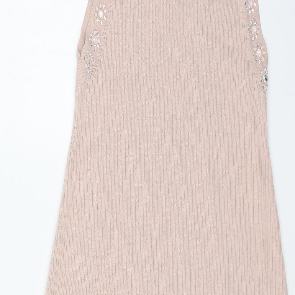 ASOS Womens Pink Viscose Jumper Dress Size 6 Mock Neck Pullover - Ribbed