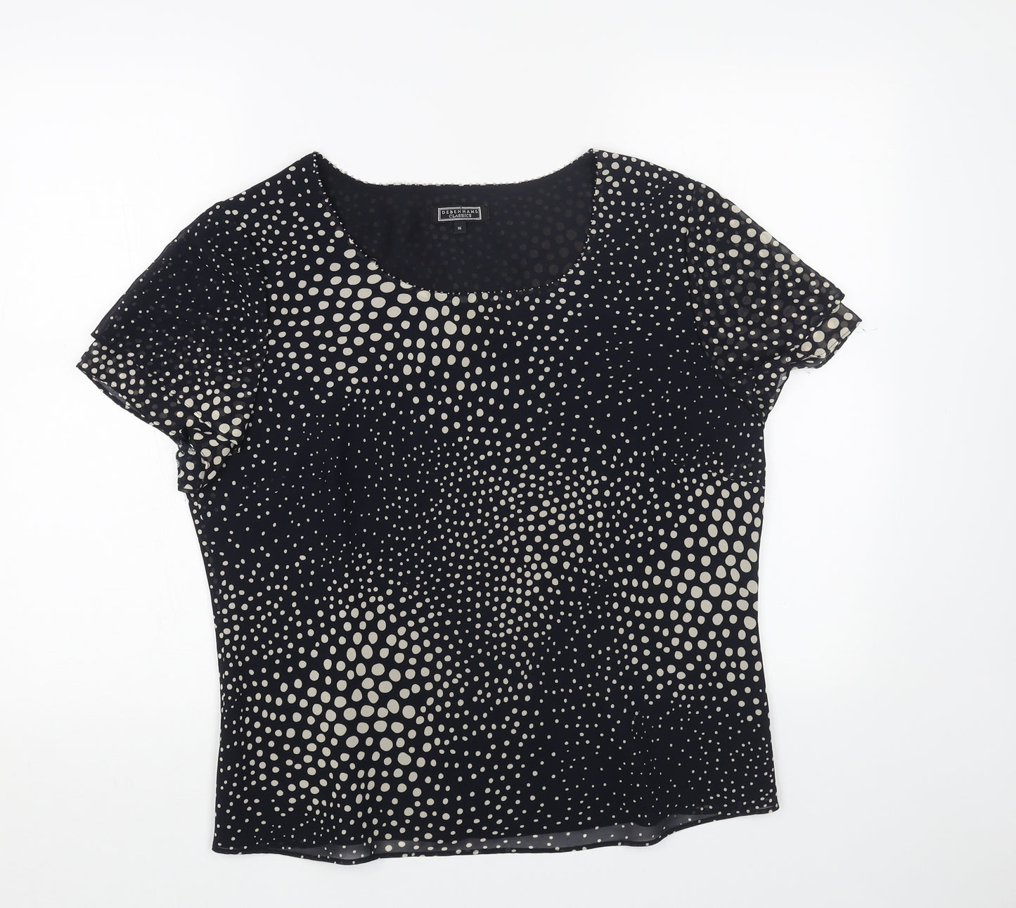 Debenhams Womens Blue Geometric Polyester Basic Blouse Size 16 Scoop Neck