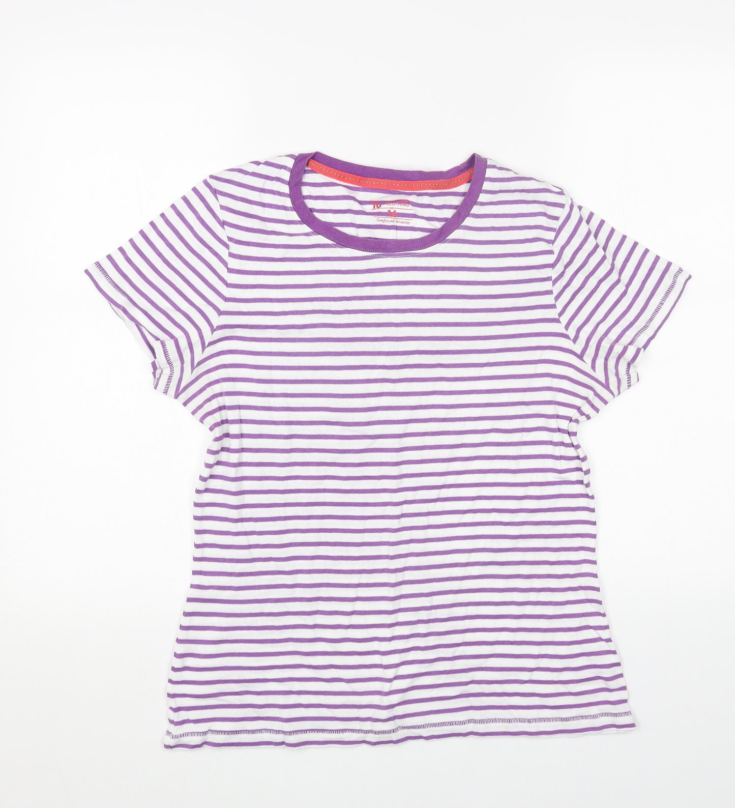 TU Womens Purple Striped Cotton Basic T-Shirt Size 16 Scoop Neck