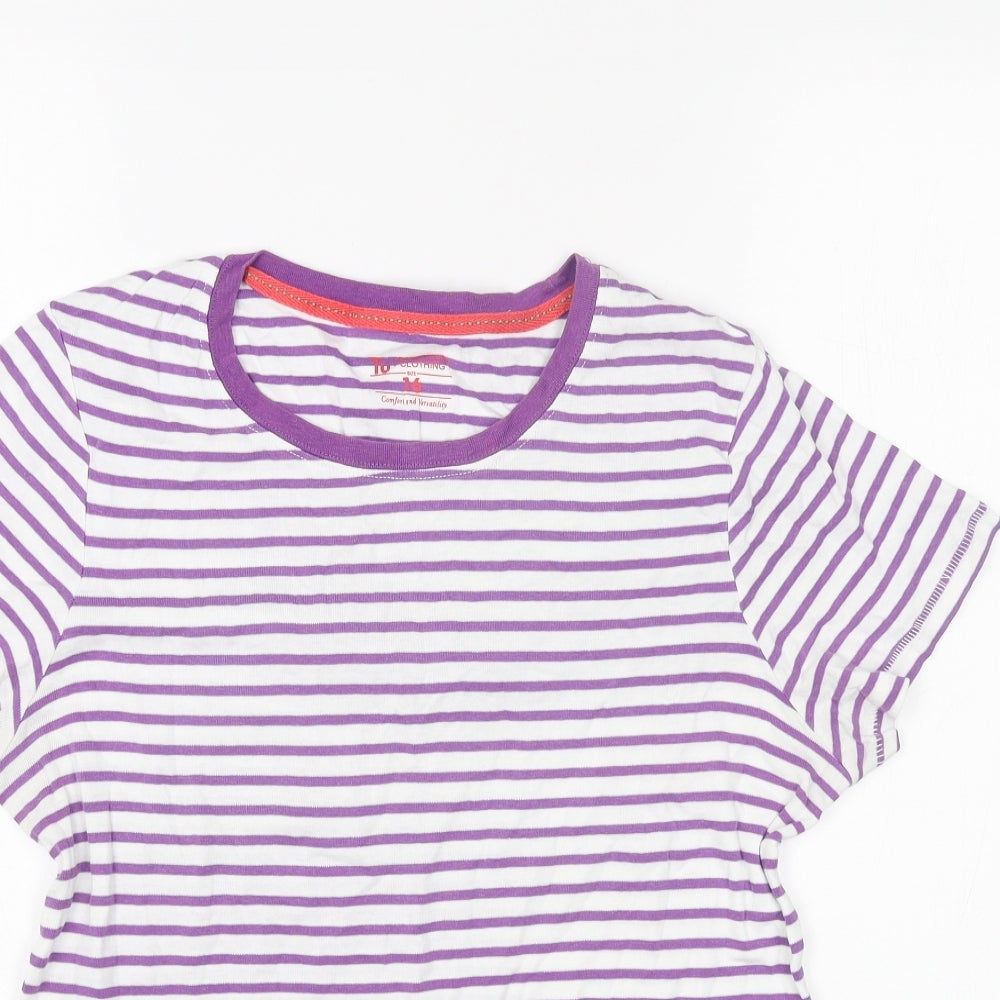 TU Womens Purple Striped Cotton Basic T-Shirt Size 16 Scoop Neck