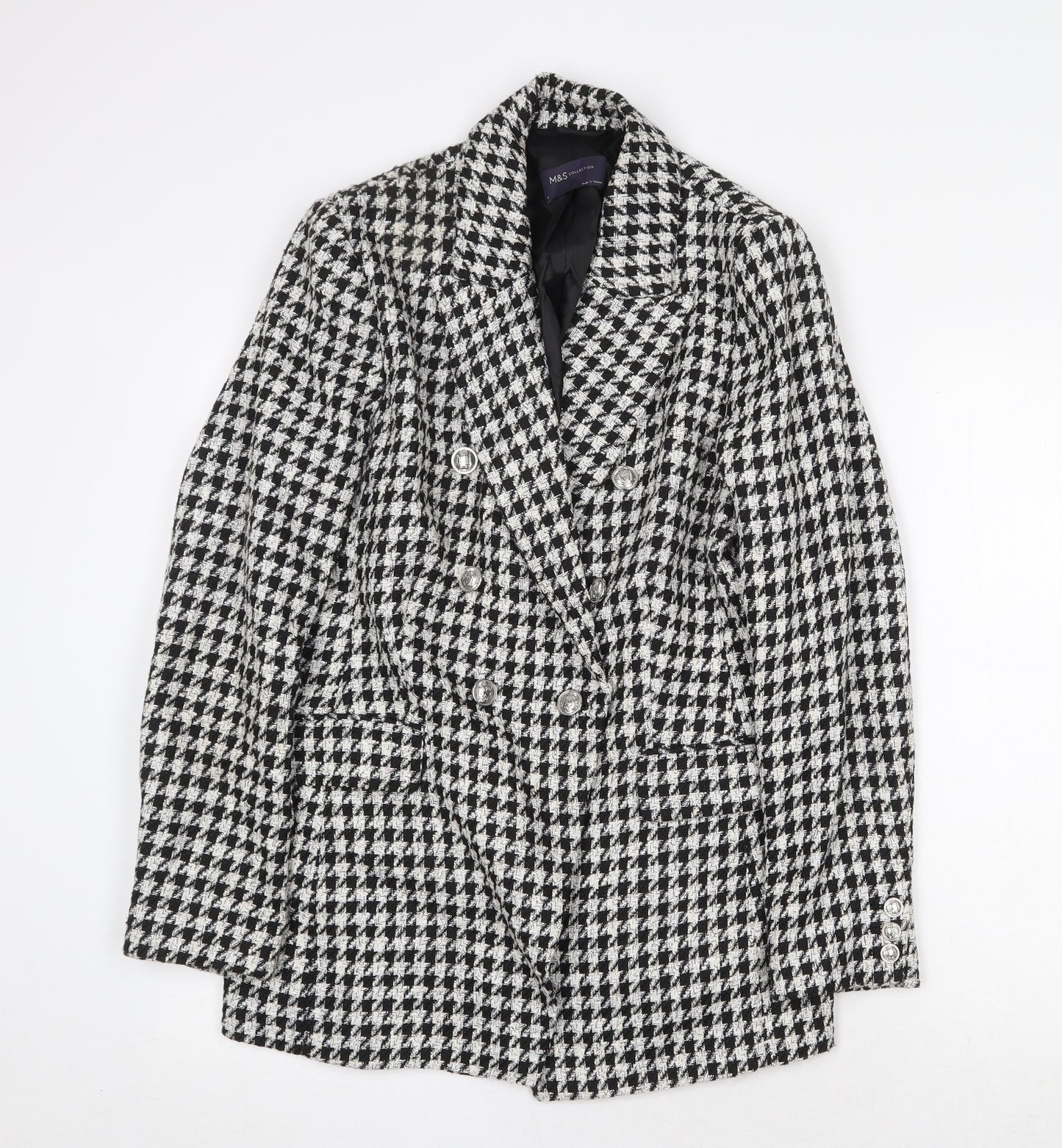 Marks and Spencer Womens White Geometric Pea Coat Coat Size 14 Button