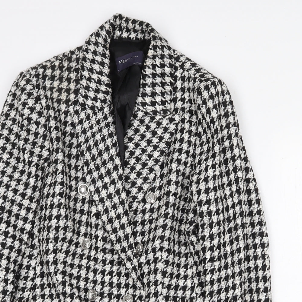 Marks and Spencer Womens White Geometric Pea Coat Coat Size 14 Button