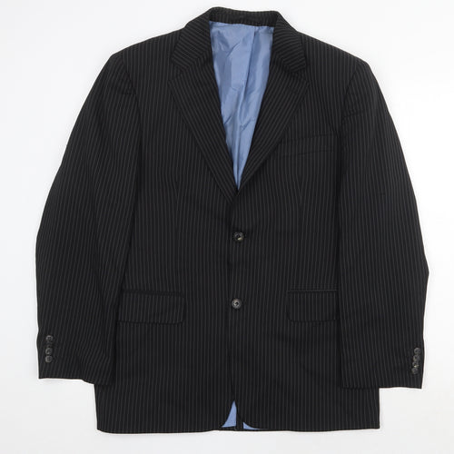 Preworn Mens Black Striped Polyester Jacket Suit Jacket Size 40 Regular