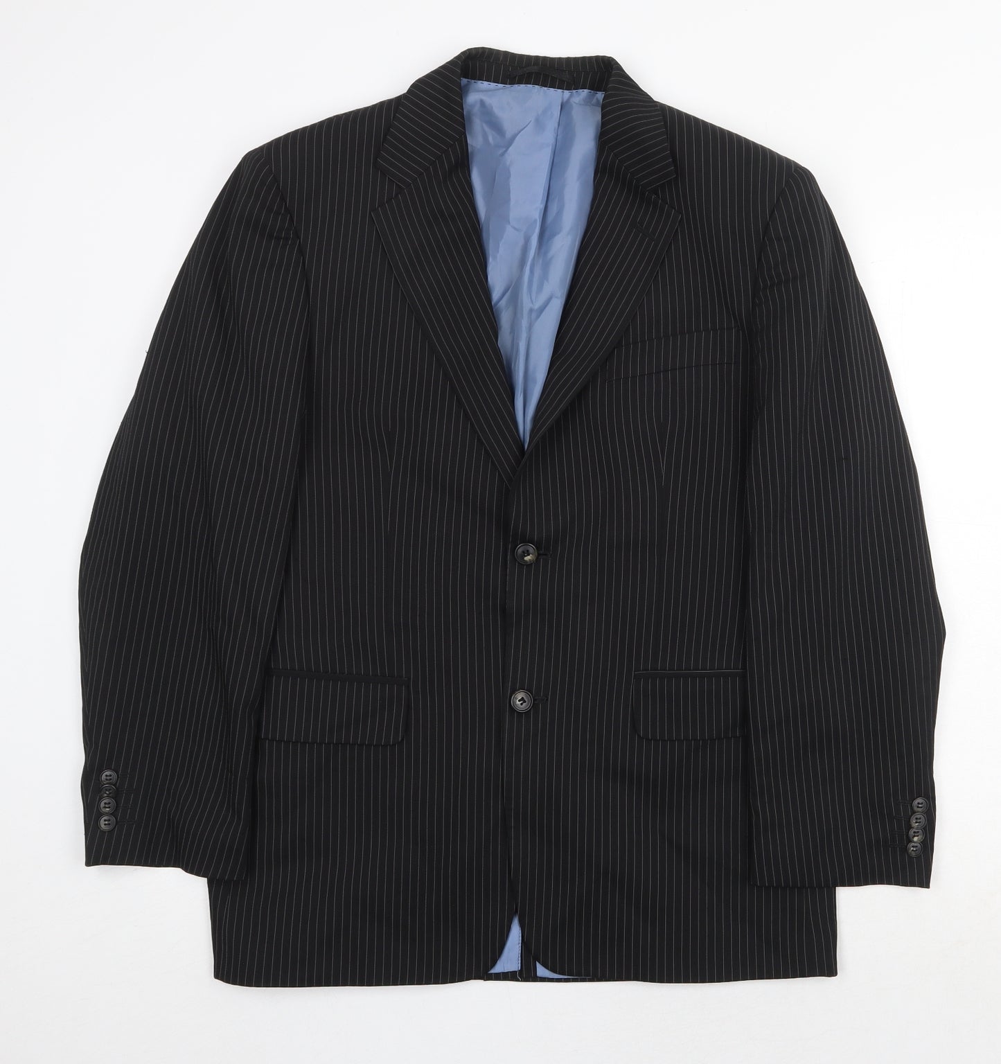 Preworn Mens Black Striped Polyester Jacket Suit Jacket Size 40 Regular