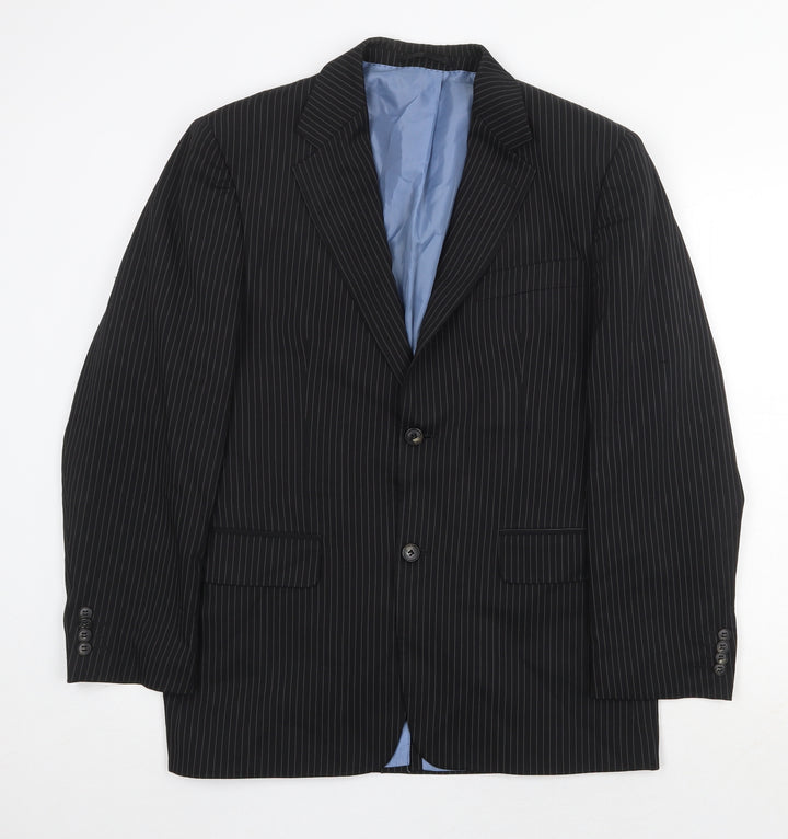 Preworn Mens Black Striped Polyester Jacket Suit Jacket Size 40 Regular