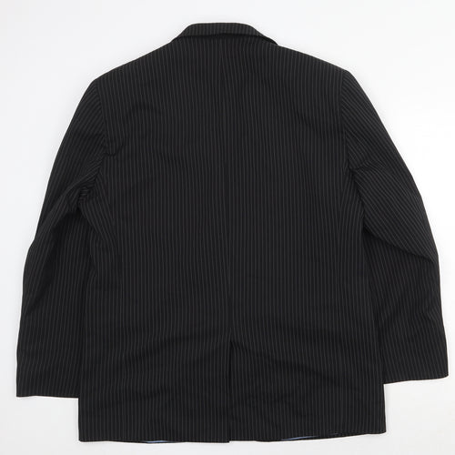 Preworn Mens Black Striped Polyester Jacket Suit Jacket Size 40 Regular